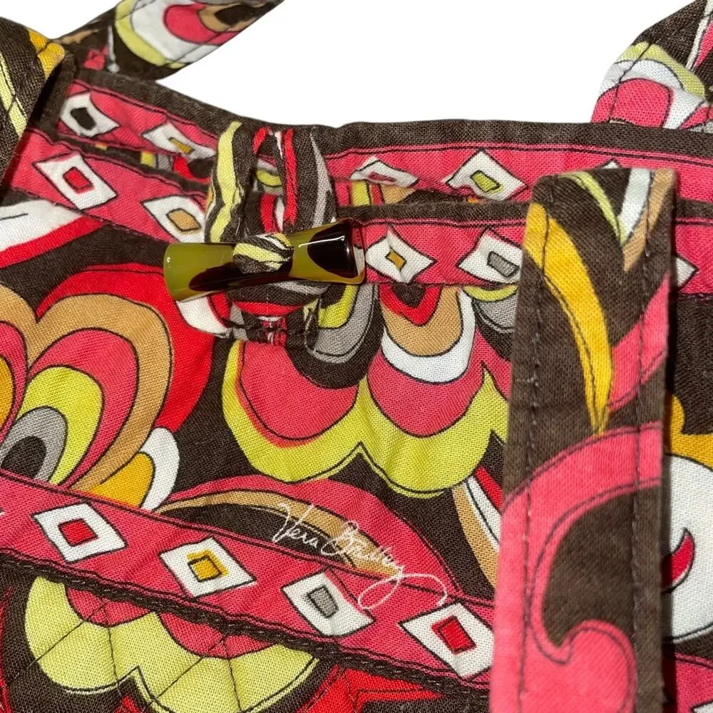 Vera Bradley Retired Puccini Floral Tote Shoulder Bag Purse Toggle Brown Orange